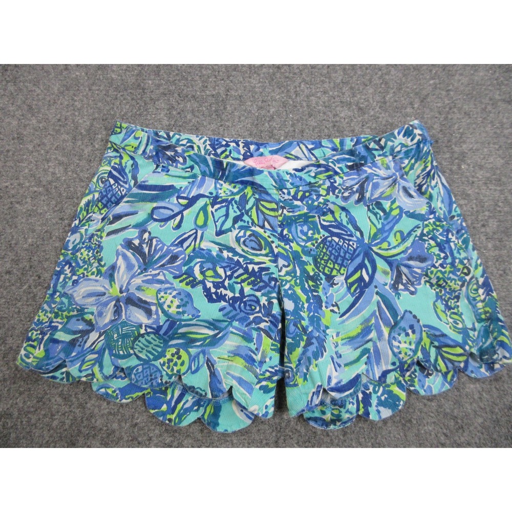 Lilly Pulitzer Shorts Womens 0 Multicolor Floral Chino Scallop Hem Summer